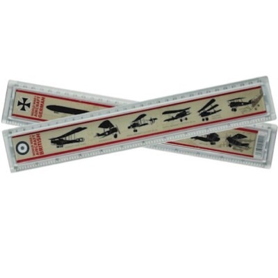 KIDS ARMY WW1 30cm PLASTIC RULER BRITISH & GERMAN AIRCRAFT MILITARY HISTORY