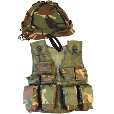 BOYS ARMY SOLDIER COSTUME KIDS ASSAULT VEST & HELMET OUTFIT FANCY DRESS DPM CAMO