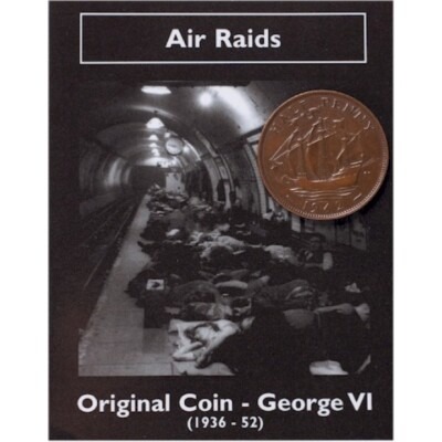 AIR RAIDS HALF PENNY COIN GEORGE VI 1936-1952 WW2 MILITARY ARMY COLLECTORS INFO