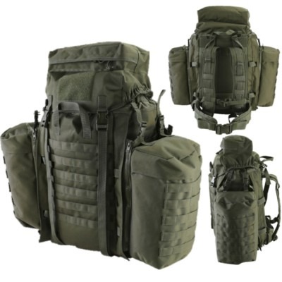 90 LITRE TACTICAL ASSAULT PACK RUCKSACK GREEN MOLLE BERGEN & SIDE POUCHES HIKING