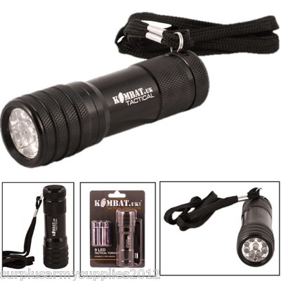 TACTICAL MILITARY 9 LED METAL TORCH + BATTERIES SUPER BRIGHT CADET ARMY SAFETY