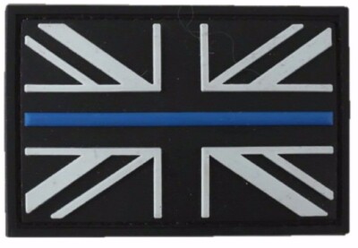 THIN BLUE LINE UNION JACK PATCH UK BRITAIN POLICE 7.5cm x 5cm HOOK & LOOP BADGE