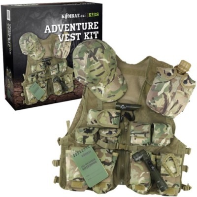 GIFT BOXED BOYS ARMY ADVENTURE VEST CAP TORCH NOTEBOOK WHISTLE WATERBOTTLE BTP
