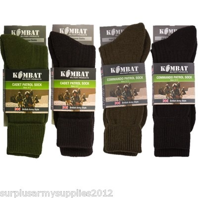 MILITARY SOCKS BRITISH ARMY STYLE BLACK GREEN CADET COMMANDO PATROL SOCKS HIKING