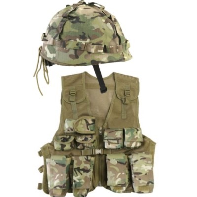 BOYS ARMY SOLDIER COSTUME KIDS ASSAULT VEST & HELMET OUTFIT FANCY DRESS BTP CAMO
