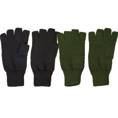 MENS MILITARY FINGERLESS GLOVES 100% ACRYLIC GREEN BLACK HUNTING ARMY SHOOTING