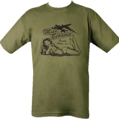 MILITARY MISS BEHAVIN T-SHIRT MENS S-2XL BOMBER BABE WW2 WW1 BRITISH US ARMY