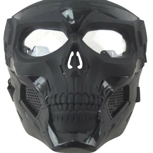BLACK SKULL MESSENGER FACE MASK AIRSOFT PAINTBALLING STEEL VENTILATED GRID MESH