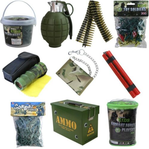KIDS ARMY TOYS DEN KIT CAMO NET AMMO TIN GRENADE GUN BELT BOYS SOLDIER ROLE PLAY