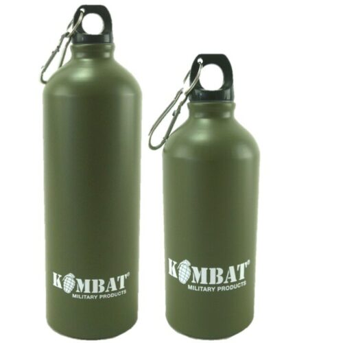 ARMY ALUMINIUM WATER BOTTLE + CARABINA 500ml 1 LITRE MILITARY CADET HIKING GREEN