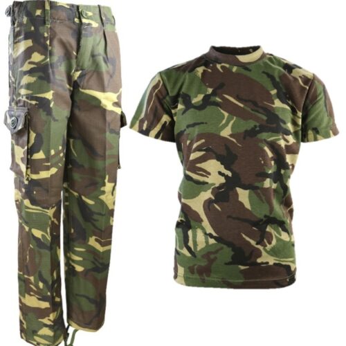 BOYS ARMY SOLDIER COSTUME T-SHIRT & TROUSERS OUTFIT KIDS 3-13 DPM CAMOUFLAGE