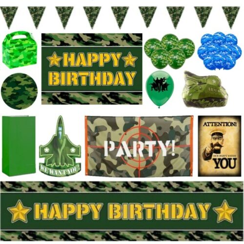 ARMY CAMOUFLAGE BIRTHDAY PARTY DECOR BOYS MILITARY TABLEWARE BALLOONS BUNTING