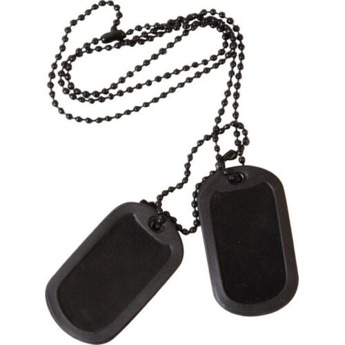 MILITARY BLACK DOG TAGS ARMY ID TAG NECKLACE MENS BOYS FANCY DRESS SILENCERS
