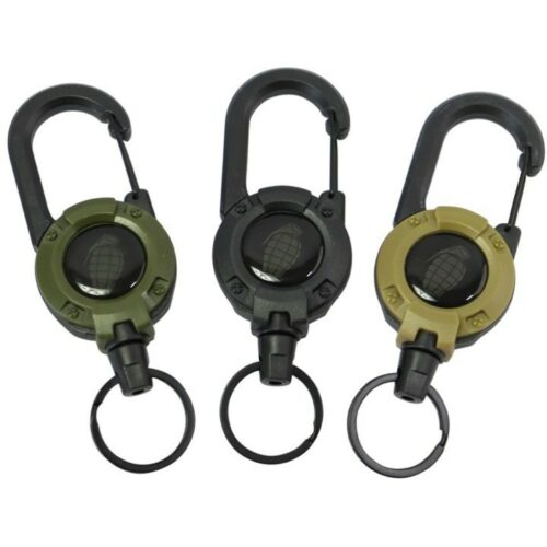 Heavy Duty Retractable Carabiner Keyring 65cm Cable UTILITY CLIP CARABINA ARMY