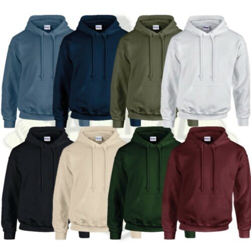 MENS GILDAN PLAIN HOODIE S-2XL HOODED SWEATHSHIRT | ARMY GREEN BLACK SAND NAVY