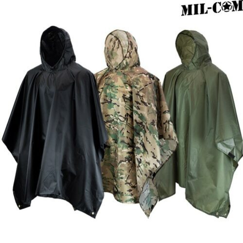 Mil-Com Waterproof Ripstop Poncho Hooded Festival Rain Coat Army Camo Shelter