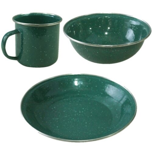 CAMPING ENAMEL PLATE BOWL CUP ARMY GREEN DURABLE PLASTIC CADET TRAVEL TABLEWARE