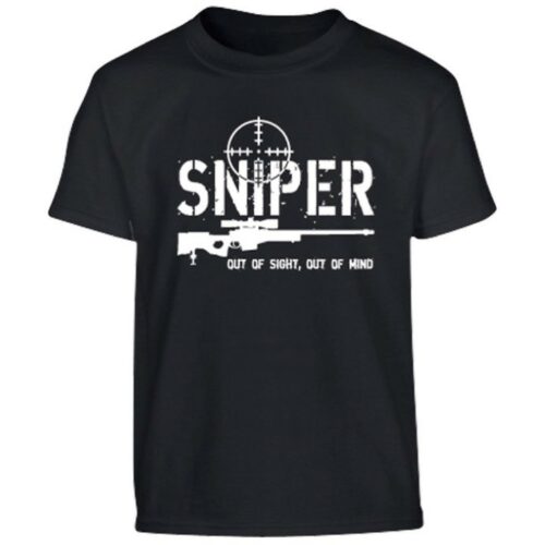 BOYS BRITISH ARMY SNIPER T-SHIRT OUT OF SIGHT OUT OF MIND AIRSOFT HUNTING TOP