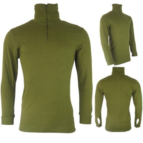 British Army Style Norwegian Shirt Thermal Top Mens Green Cold Weather Jumper