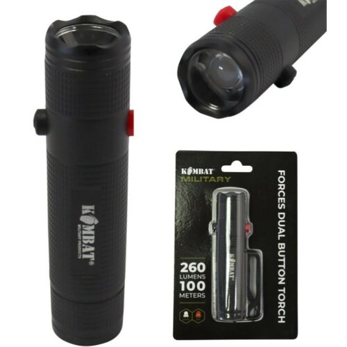 Forces Dual Button LED Torch Tactical White or Red Light 100m Range Army Cadet