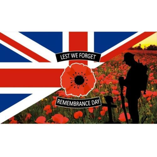 5' X 3' Lest We Forget Flag Soldiers Poppies REMEMBRANCE DAY British Army WW2 (B