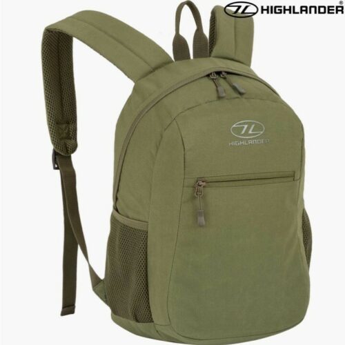 HIGHLANDER KIDS ARMY GREEN BACKPACK 15L RIPSTOP RUCKSACK BOYS SCHOOL BAG HIKING