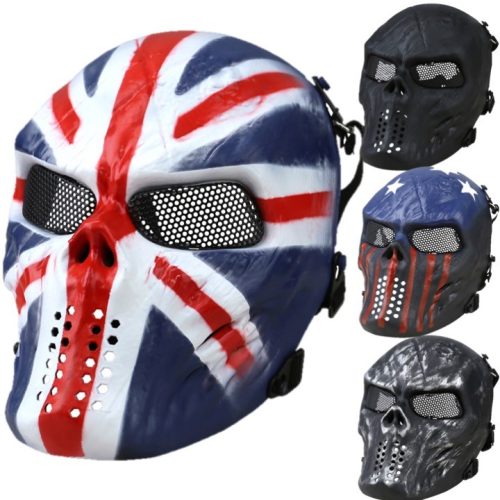 FULL FACE MESH MASK SKULL UK USA BLACK HARD SHELL PROTECTIVE SHIELD AIRSOFT