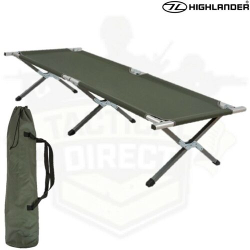 HIGHLANDER ALUMINIUM FOLDING CAMPING BED | BRITISH ARMY STYLE GREEN CAMP COT