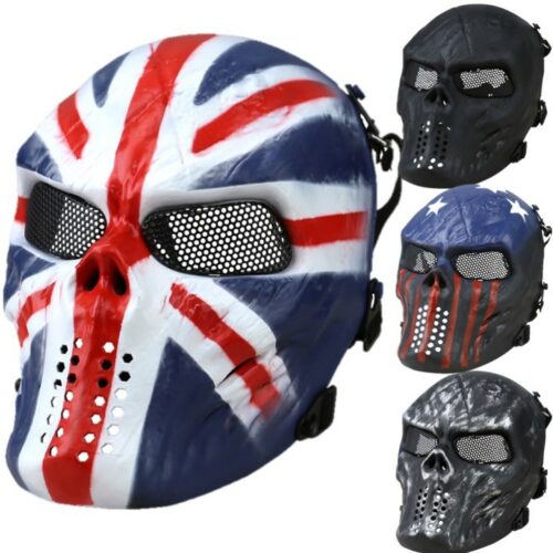 FULL FACE MESH MASK SKULL UK USA BLACK HARD SHELL PROTECTIVE SHIELD AIRSOFT