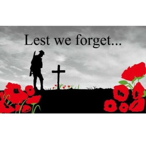 LEST WE FORGET FLAG 5x3ft 3x2ft MILITARY BRITISH ARMY REMEMBRANCE DAY SUPPORT