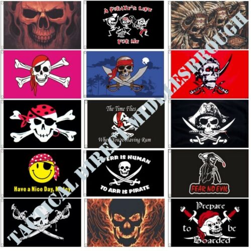 LARGE 5FT X 3FT FLAG PIRATES SKULL GOTHIC BIKERS PINK JOLLY ROGER CROSS BONES