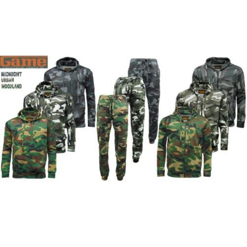 Mens Army Camo Fleece Tracksuit Hoodie Jacket Joggers Bottoms GAME Camouflage