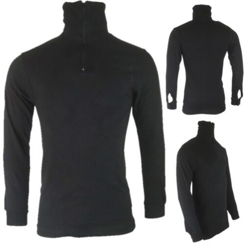 MENS BRITISH ARMY STYLE NORWEGIAN SHIRT TOP S-2XL THERMAL LAYER JUMPER BLACK