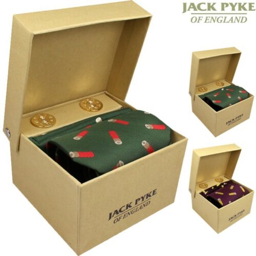 JACK PYKE CARTRIDGE TIE HANKY & CUFFLINKS GIFT SET MENS SUIT SHOOTING HUNTING