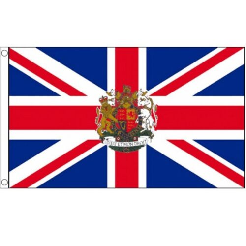 Union Jack Royal Crest Flag 5x3ft 3x2 100% Polyester Fabric British Patriotic