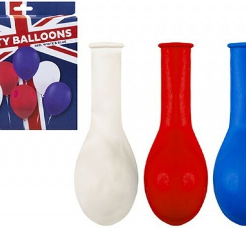 12pk Red White Blue Latex Balloons Union Jack UK VE Day 80th Anniversary Party
