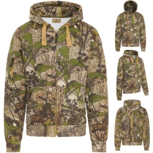 MENS CAMOUFLAGE HUNTING HOODIE S-3XL FULL ZIP JACKET HEDGEROW CAMO HOODY ARMY