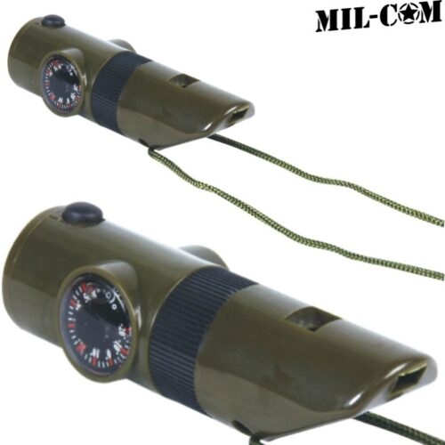 MIL-COM 7 IN 1 SURVIVAL WHISTLE MILITARY COMPASS THERMOMETER LED LIGHT MIRROR