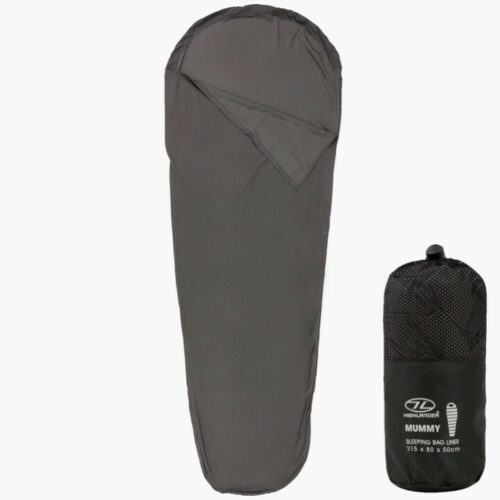 HIGHLANDER BLACK MUMMY SLEEPING BAG LINER 215 X 80 CAMPNG