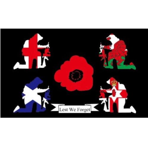 LEST WE FORGET UK FLAG 5x3ft 3x2ft MILITARY BRITISH ARMY RAF REMEMBRANCE DAY