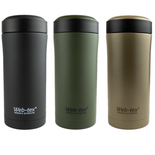 WEB-TEX Ammo Pouch Flask 330ml Stainless Steel Thermal Sealed Mug Hiking Cadet