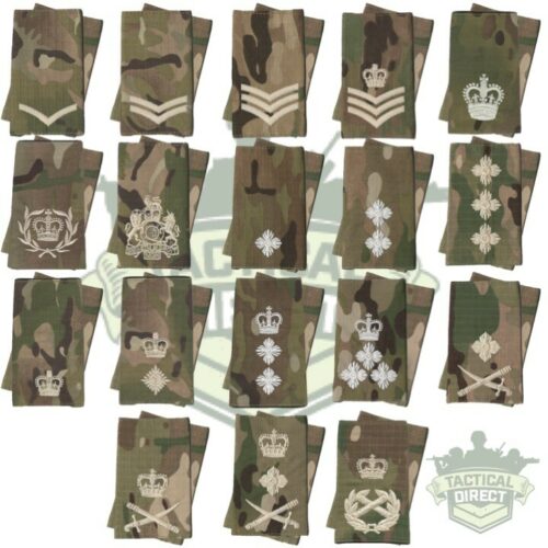 PAIR OF MTP CAMO RANK SLIDES EPAULETTES IVORY THREAD BRITISH ARMY ALL RANKS