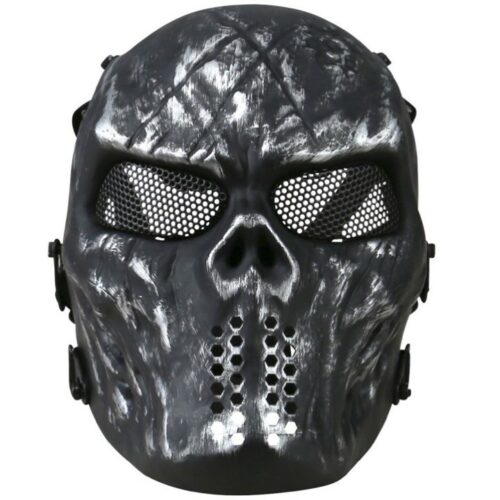FULL FACE MESH MASK SKULL UK USA BLACK HARD SHELL PROTECTIVE SHIELD AIRSOFT