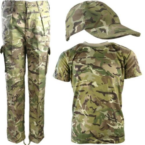 BOYS ARMY SOLDIER COSTUME TROUSERS T-SHIRT & CAP KIDS 3-13 YRS BTP CAMOUFLAGE
