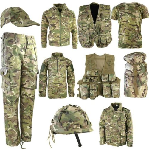 Boys Kids Army Clothing T-Shirt Trousers Vest Helmet Cap Bag BTP MTP Camo Outfit