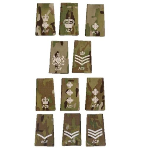 PAIR OF MTP CAMO ACF CADET RANK SLIDES EPAULETTES IVORY THREAD BRITISH ARMY