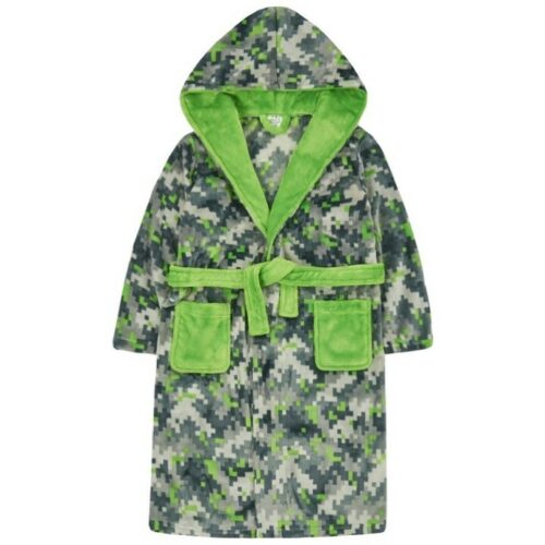 KIDS ARMY PIXEL CAMO FLEECE DRESSING GOWN BOYS NIGHTWEAR ROBE GREEN DIGICAM