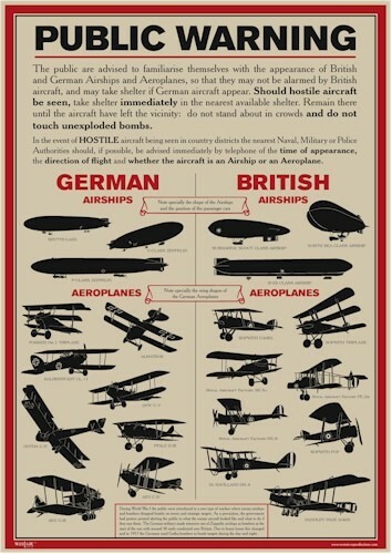 REPLICA WORLD WAR 1 AIRCRAFT IDENTIFICATION POSTER A3 WW1 ARMY BRITISH GERMAN