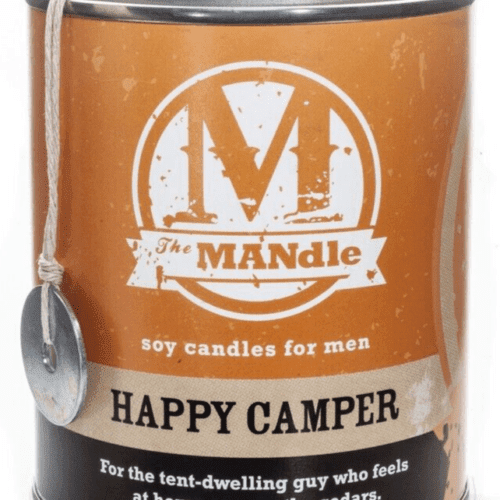 THE MANDLE Happy Camper CANDLE FOR MEN Campground Firewood FATHERS DAY GIFT