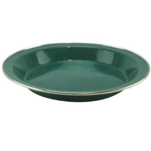 CAMPING ENAMEL LARGE PLATE 25cm ARMY GREEN DURABLE CADET TRAVEL TABLEWARE